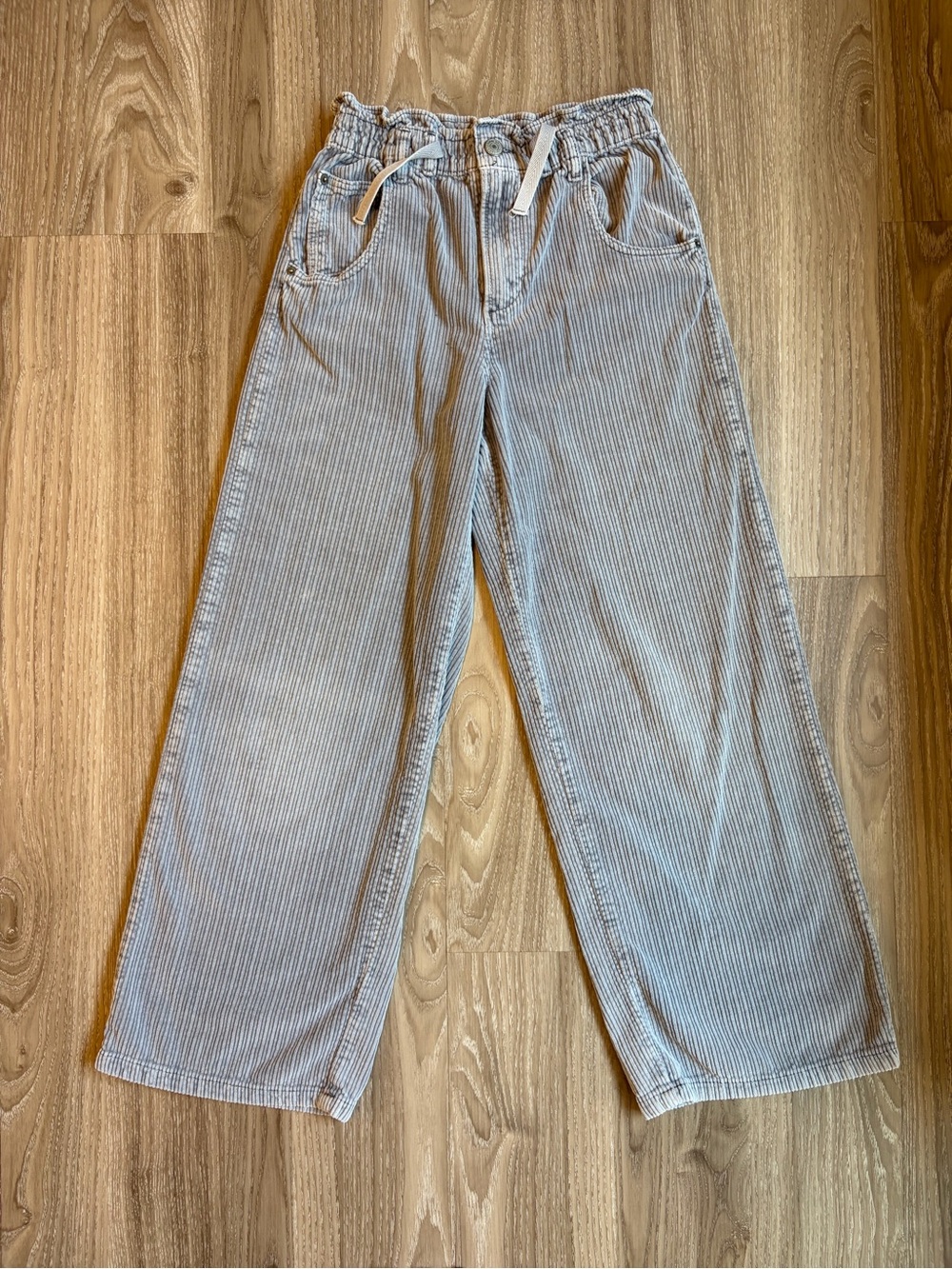 ZARA Kids Wide Leg Corduroy Pants Size 10 Gray Elastic Waist Washed